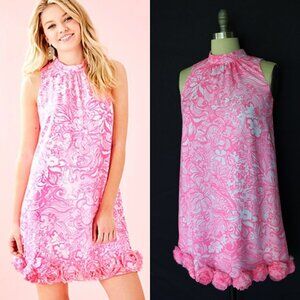 Lilly Pulitzer Linda dress Pink tropics Bunny hop Rose tunic swing rosette mod